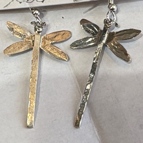 Native Sterling Silver Dragonfly Earrings with Turquoise Centers - Picture 4 of 4